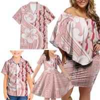 Samoa Teuila Family Matching Off Shoulder Short Dress and Hawaiian Shirt Pink Samoan Siapo Motifs LT05 - Polynesian Pride