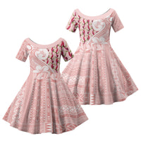 Samoa Teuila Family Matching Puletasi and Hawaiian Shirt Pink Samoan Siapo Motifs LT05 Daughter's Dress Pink - Polynesian Pride