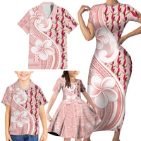 Samoa Teuila Family Matching Short Sleeve Bodycon Dress and Hawaiian Shirt Pink Samoan Siapo Motifs LT05 - Polynesian Pride