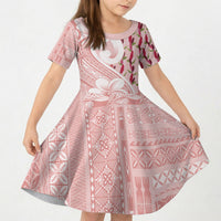 Samoa Teuila Kid Short Sleeve Dress Pink Samoan Siapo Motifs LT05 KID Pink - Polynesian Pride