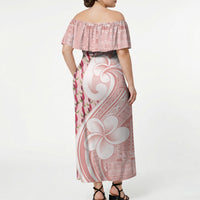 Samoa Teuila Off Shoulder Maxi Dress Pink Samoan Siapo Motifs LT05 - Polynesian Pride