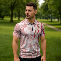Samoa Teuila Zipper Polo Shirt Pink Samoan Siapo Motifs LT05 - Polynesian Pride
