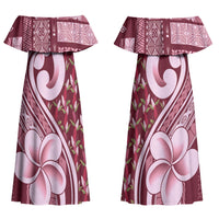 Samoa Teuila Couples Matching Off Shoulder Maxi Dress and Hawaiian Shirt Maroon Samoan Siapo Motifs LT05 - Polynesian Pride