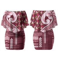 Samoa Teuila Couples Matching Off Shoulder Short Dress and Hawaiian Shirt Maroon Samoan Siapo Motifs LT05 - Polynesian Pride