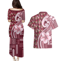 Samoa Teuila Couples Matching Puletasi and Hawaiian Shirt Maroon Samoan Siapo Motifs LT05 - Polynesian Pride
