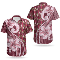 Samoa Teuila Couples Matching Short Sleeve Bodycon Dress and Hawaiian Shirt Maroon Samoan Siapo Motifs LT05 - Polynesian Pride