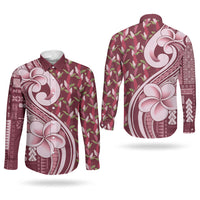 Samoa Teuila Couples Matching Summer Maxi Dress and Long Sleeve Button Shirt Maroon Samoan Siapo Motifs LT05 - Polynesian Pride