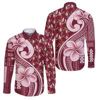 Samoa Teuila Family Matching Off Shoulder Maxi Dress and Hawaiian Shirt Maroon Samoan Siapo Motifs LT05 Dad's Shirt - Long Sleeve Maroon - Polynesian Pride