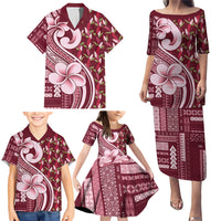 Samoa Teuila Family Matching Puletasi and Hawaiian Shirt Maroon Samoan Siapo Motifs