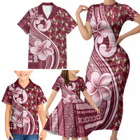 Samoa Teuila Family Matching Short Sleeve Bodycon Dress and Hawaiian Shirt Maroon Samoan Siapo Motifs LT05 - Polynesian Pride