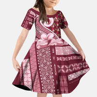 Samoa Teuila Family Matching Summer Maxi Dress and Hawaiian Shirt Maroon Samoan Siapo Motifs