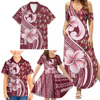 Samoa Teuila Family Matching Summer Maxi Dress and Hawaiian Shirt Maroon Samoan Siapo Motifs LT05 - Polynesian Pride