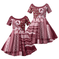 Samoa Teuila Family Matching Summer Maxi Dress and Hawaiian Shirt Maroon Samoan Siapo Motifs LT05 Daughter's Dress Maroon - Polynesian Pride