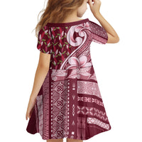 Samoa Teuila Kid Short Sleeve Dress Maroon Samoan Siapo Motifs LT05 - Polynesian Pride