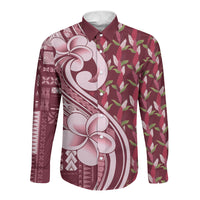 Samoa Teuila Long Sleeve Button Shirt Maroon Samoan Siapo Motifs LT05 Unisex Maroon - Polynesian Pride