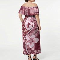 Samoa Teuila Off Shoulder Maxi Dress Maroon Samoan Siapo Motifs LT05 - Polynesian Pride
