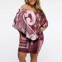 Samoa Teuila Off Shoulder Short Dress Maroon Samoan Siapo Motifs LT05 Women Maroon - Polynesian Pride