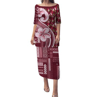Samoa Teuila Puletasi Maroon Samoan Siapo Motifs LT05 Long Dress Maroon - Polynesian Pride