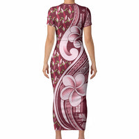Samoa Teuila Short Sleeve Bodycon Dress Maroon Samoan Siapo Motifs LT05 - Polynesian Pride