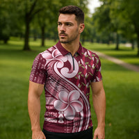 Samoa Teuila Zipper Polo Shirt Maroon Samoan Siapo Motifs