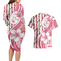 Samoa Teuila Couples Matching Long Sleeve Bodycon Dress and Hawaiian Shirt White Samoan Siapo Motifs LT05 - Polynesian Pride