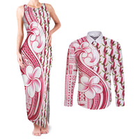 Samoa Teuila Couples Matching Tank Maxi Dress and Long Sleeve Button Shirt White Samoan Siapo Motifs LT05 White - Polynesian Pride