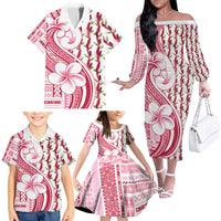 Samoa Teuila Family Matching Off The Shoulder Long Sleeve Dress and Hawaiian Shirt White Samoan Siapo Motifs LT05 - Polynesian Pride