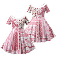 Samoa Teuila Family Matching Off Shoulder Maxi Dress and Hawaiian Shirt White Samoan Siapo Motifs LT05 Daughter's Dress White - Polynesian Pride