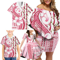 Samoa Teuila Family Matching Off Shoulder Short Dress and Hawaiian Shirt White Samoan Siapo Motifs LT05 - Polynesian Pride