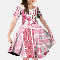 Samoa Teuila Kid Short Sleeve Dress White Samoan Siapo Motifs