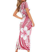 Samoa Teuila Short Sleeve Bodycon Dress White Samoan Siapo Motifs LT05 - Polynesian Pride
