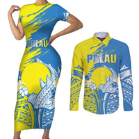Palau Independence Day Couples Matching Short Sleeve Bodycon Dress and Long Sleeve Button Shirt Happy 30th Anniversary