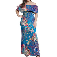 Happy Diwali Festival Off Shoulder Maxi Dress Diya Lamp Rangoli With Polynesian Pattern