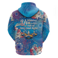 Happy Diwali Festival Zip Hoodie Diya Lamp Rangoli With Polynesian Pattern