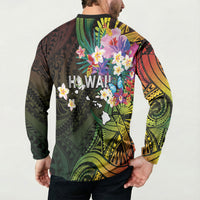 Hawaii Strong Button Sweatshirt Polynesian Tribal Tropical Flowers