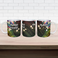 Hawaii Strong Ceramic Mug Polynesian Tribal Tropical Flowers