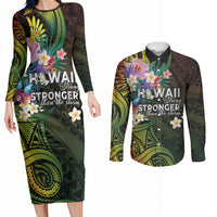 Hawaii Strong Couples Matching Long Sleeve Bodycon Dress and Long Sleeve Button Shirt Polynesian Tribal Tropical Flowers