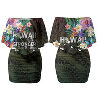 Hawaii Strong Couples Matching Off Shoulder Short Dress and Long Sleeve Button Shirt Polynesian Tribal Tropical Flowers