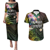 Hawaii Strong Couples Matching Puletasi and Hawaiian Shirt Polynesian Tribal Tropical Flowers