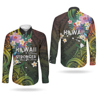 Hawaii Strong Couples Matching Short Sleeve Bodycon Dress and Long Sleeve Button Shirt Polynesian Tribal Tropical Flowers