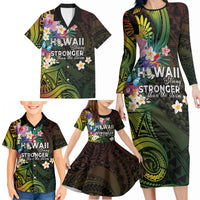 Hawaii Strong Family Matching Long Sleeve Bodycon Dress and Hawaiian Shirt Polynesian Tribal Tropical Flowers
