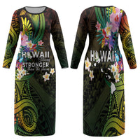 Hawaii Strong Family Matching Long Sleeve Bodycon Dress and Hawaiian Shirt Polynesian Tribal Tropical Flowers