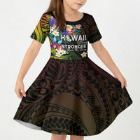 Hawaii Strong Kid Short Sleeve Dress Polynesian Tribal Tropical Flowers
