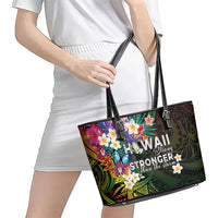 Hawaii Strong Leather Tote Bag Polynesian Tribal Tropical Flowers