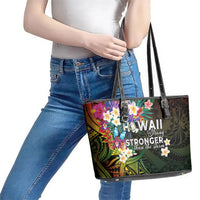 Hawaii Strong Leather Tote Bag Polynesian Tribal Tropical Flowers
