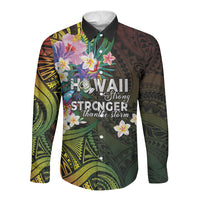 Hawaii Strong Long Sleeve Button Shirt Polynesian Tribal Tropical Flowers