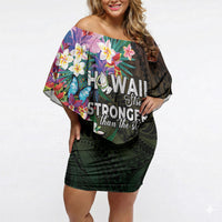 Hawaii Strong Off Shoulder Short Dress Polynesian Tribal Tropical Flowers