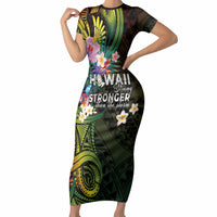 Hawaii Strong Short Sleeve Bodycon Dress Polynesian Tribal Tropical Flowers