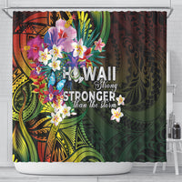 Hawaii Strong Shower Curtain Polynesian Tribal Tropical Flowers