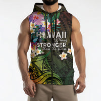 Hawaii Strong Sleeveless Zip Hoodie Polynesian Tribal Tropical Flowers